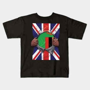 Zambia Flag Great Britain Flag Ripped - Gift for Zambian From Zambia Kids T-Shirt